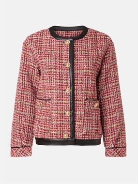 English Factory Tuckernuck Pink Tweed Jacket with Vegan Leather Trim Size S